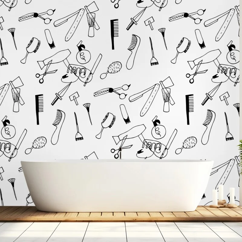Fototapete handgezeichnetes muster von friseurwerkzeugen
