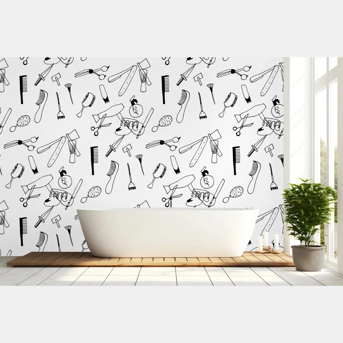 Fototapete handgezeichnetes muster von friseurwerkzeugen – Wallnifity® Fototapete handgezeichnetes muster von friseurwerkzeugen – Wallnifity®