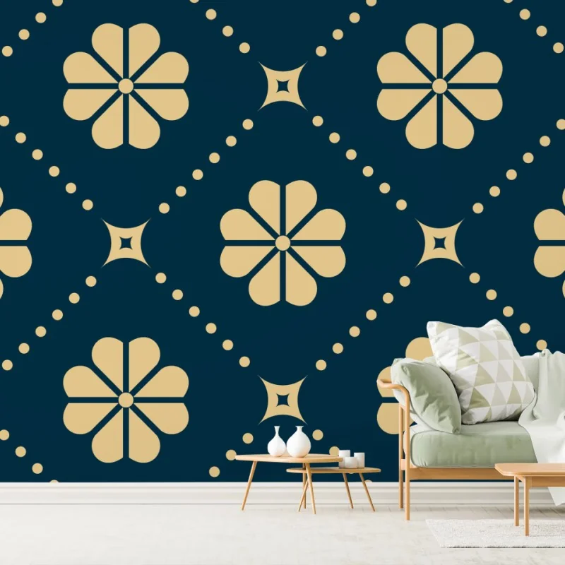 Fototapete türkis beiges blumen geometrisches muster – Wallnifity®