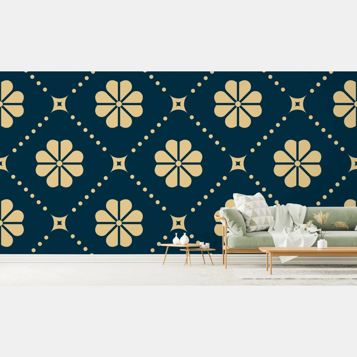 Fototapete türkis beiges blumen geometrisches muster – Wallnifity®