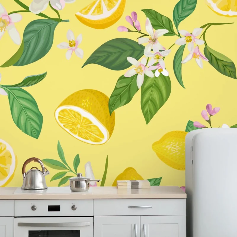 Fototapete zitronenblüten botanisches muster