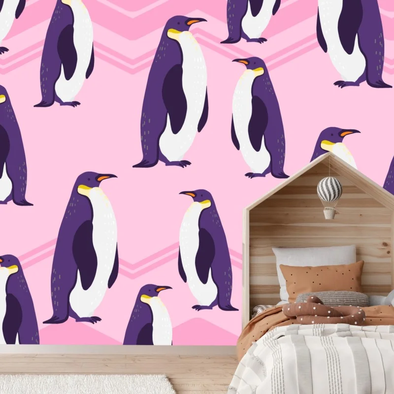 Fototapete verspieltes muster mit violetten pinguinen auf rosa hintergrund – Wallnifity® Fototapete verspieltes muster mit violetten pinguinen auf rosa hintergrund – Wallnifity®