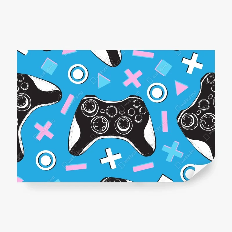 Fototapete muster mit gamecontrollern auf blauem hintergrund