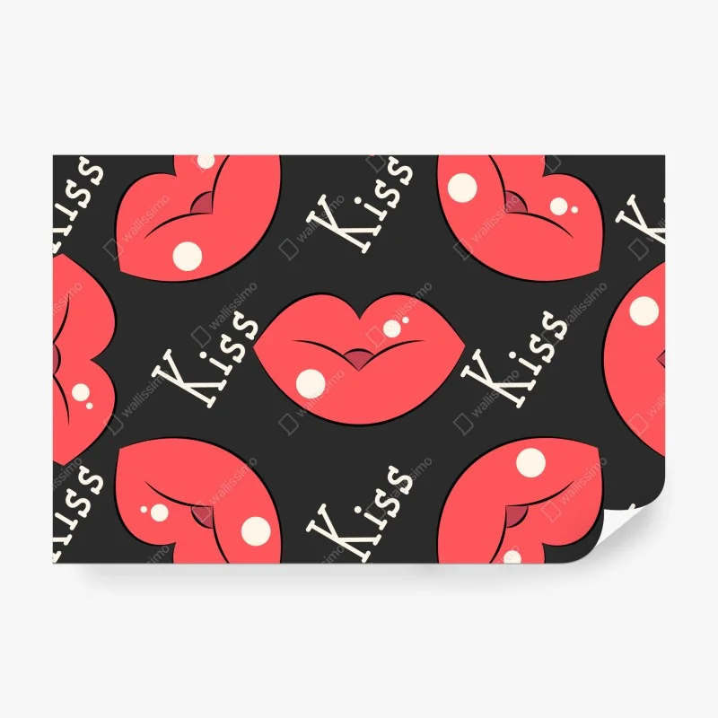 Fototapete verspieltes muster mit rosa lippen