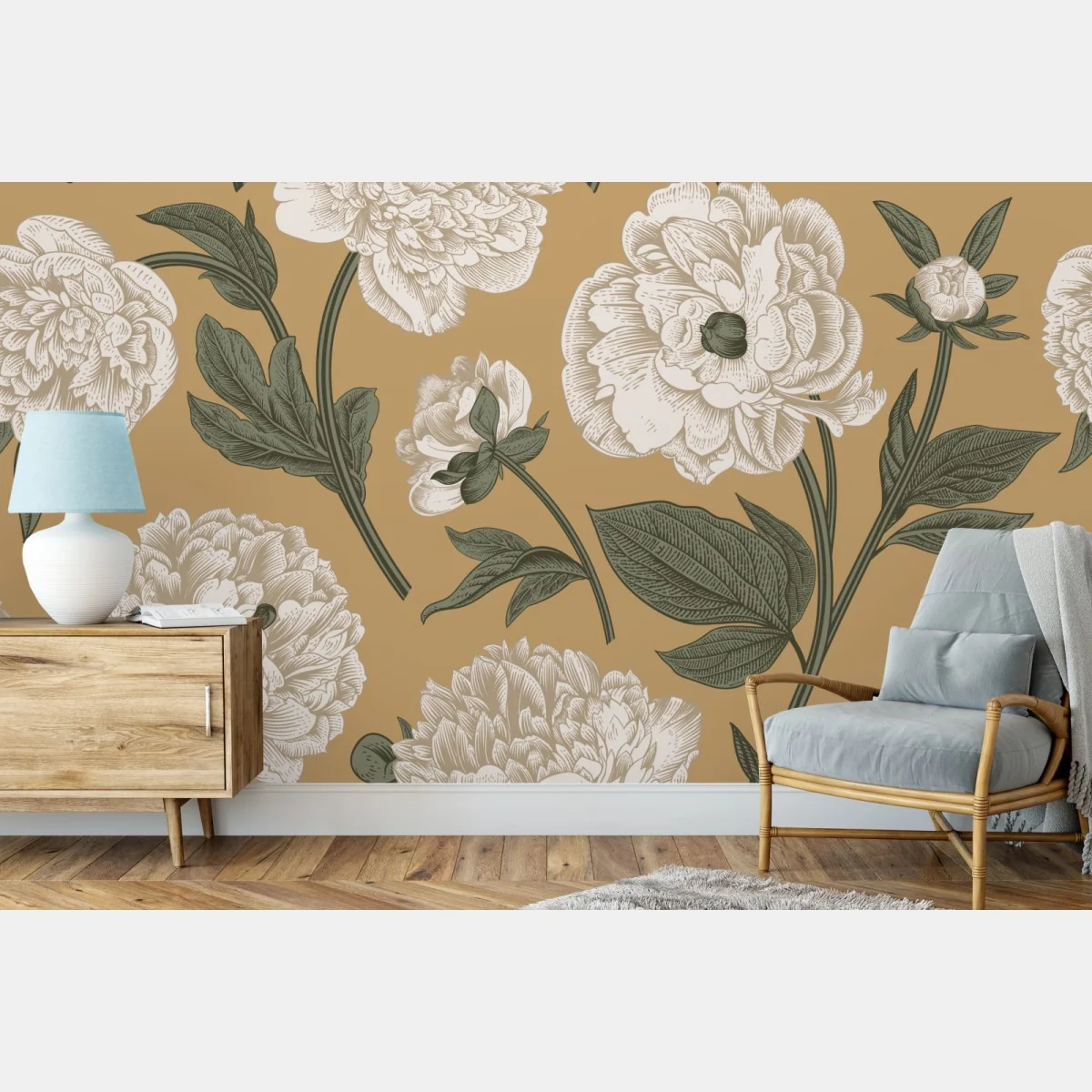 Fototapete vintage botanisches muster mit pfingstrosen – Wallnifity® Fototapete vintage botanisches muster mit pfingstrosen – Wallnifity®