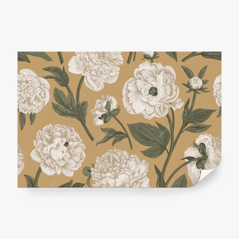 Fototapete vintage botanisches muster mit pfingstrosen