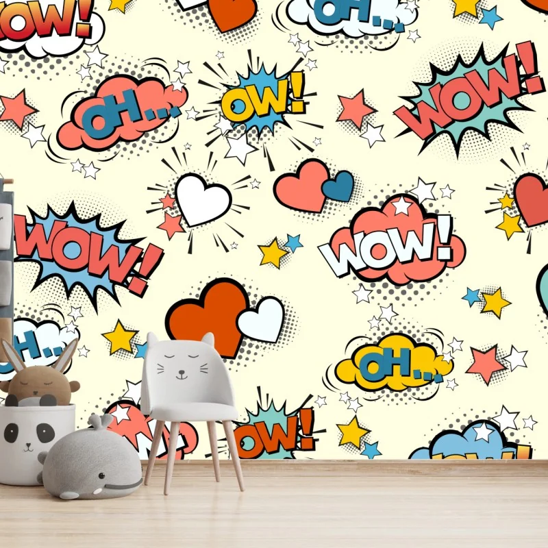 Fototapete pop art comic-herzen und sprechblasen