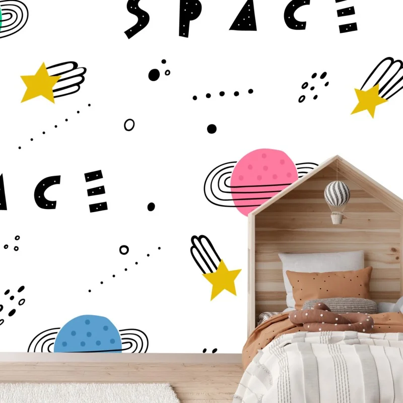 Fototapete verspieltes weltraummuster mit planeten