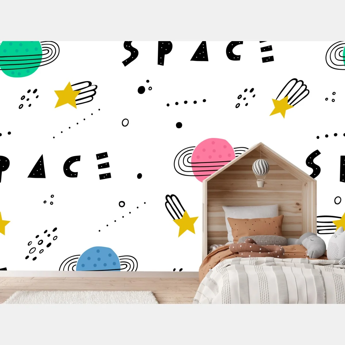 Fototapete verspieltes weltraummuster mit planeten – Wallnifity® Fototapete verspieltes weltraummuster mit planeten – Wallnifity®
