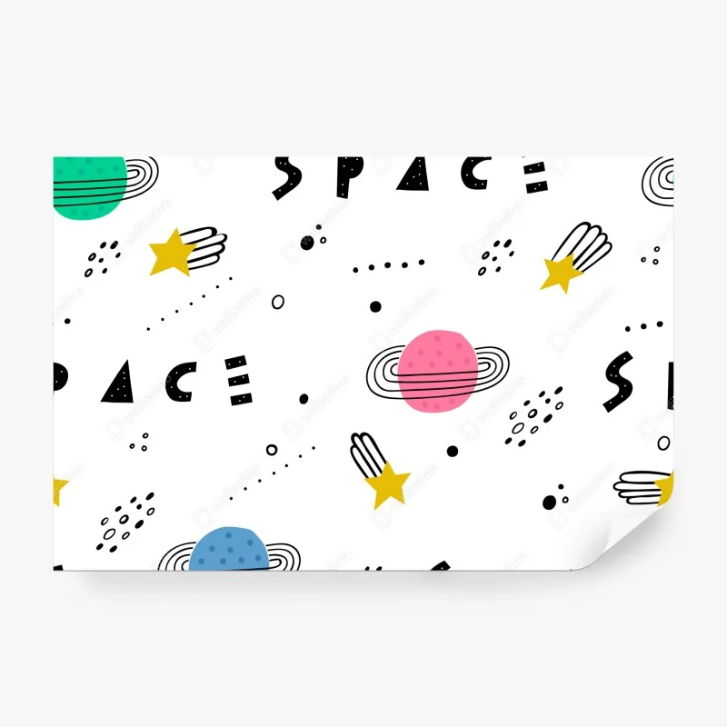Fototapete verspieltes weltraummuster mit planeten