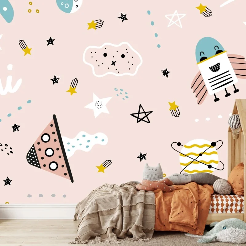 Fototapete verspieltes pastell-weltraummuster für kinder