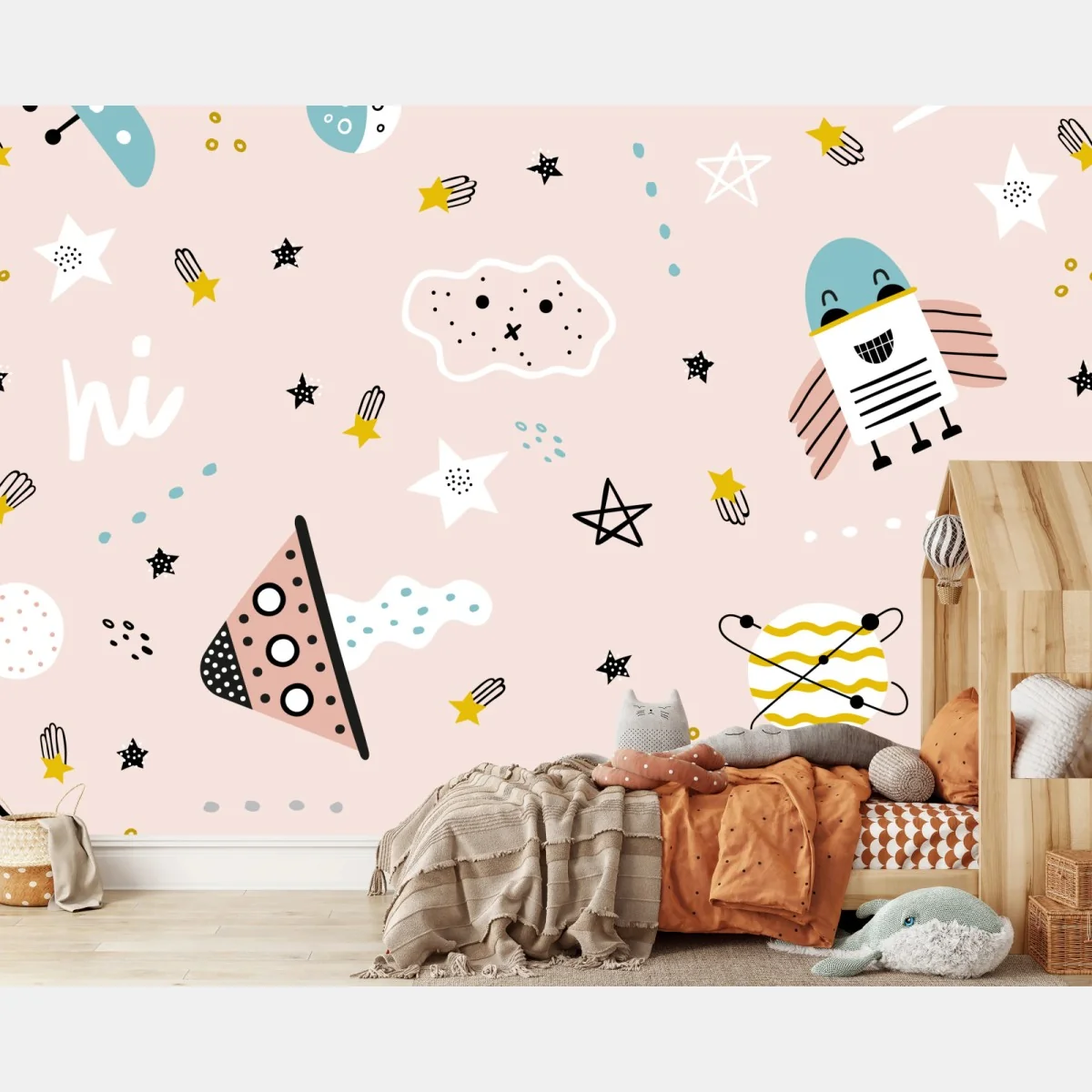 Fototapete verspieltes pastell-weltraummuster für kinder – Wallnifity® Fototapete verspieltes pastell-weltraummuster für kinder – Wallnifity®