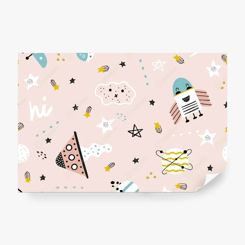 Fototapete verspieltes pastell-weltraummuster für kinder