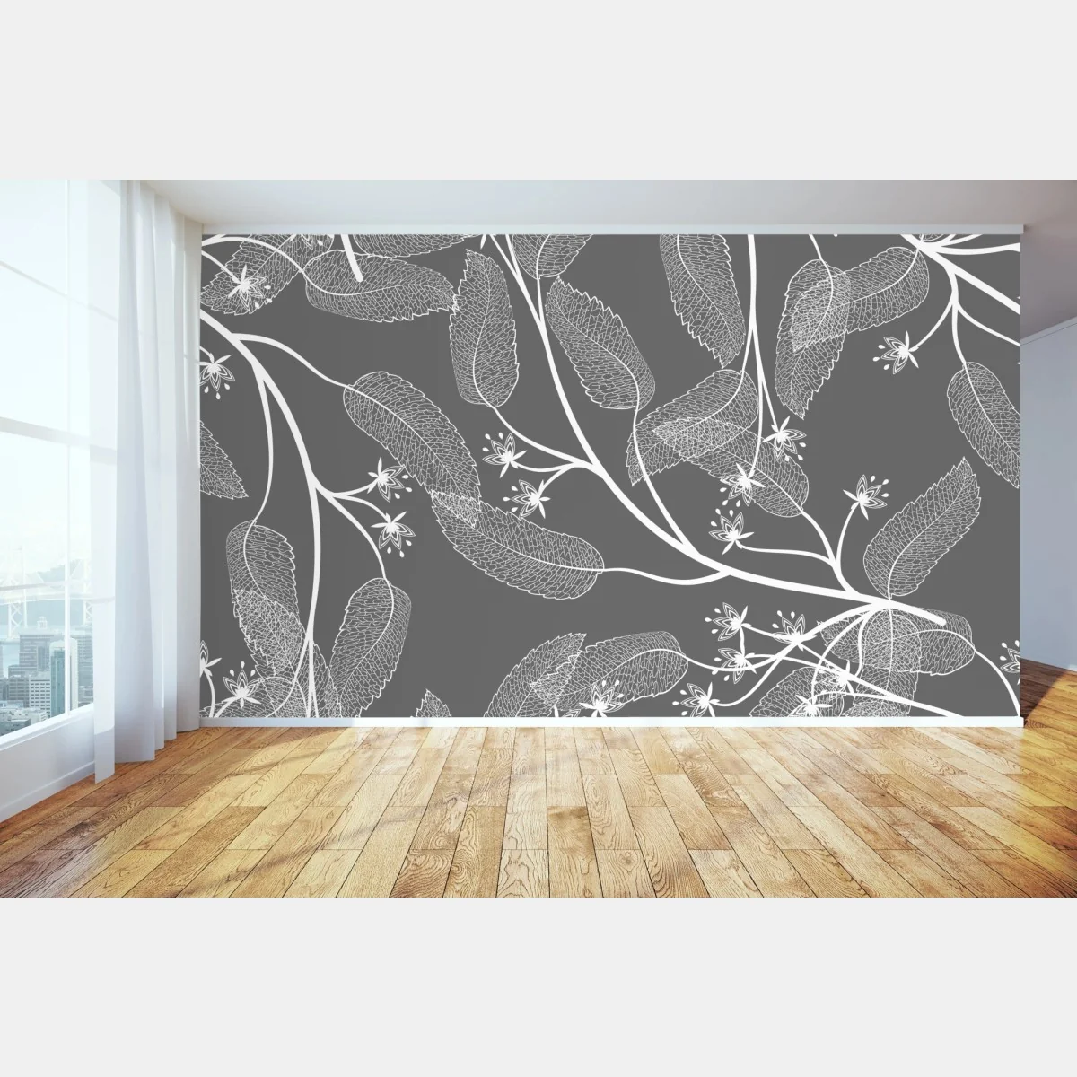 Fototapete zarte weiße blätter auf grauem hintergrund – Wallnifity®