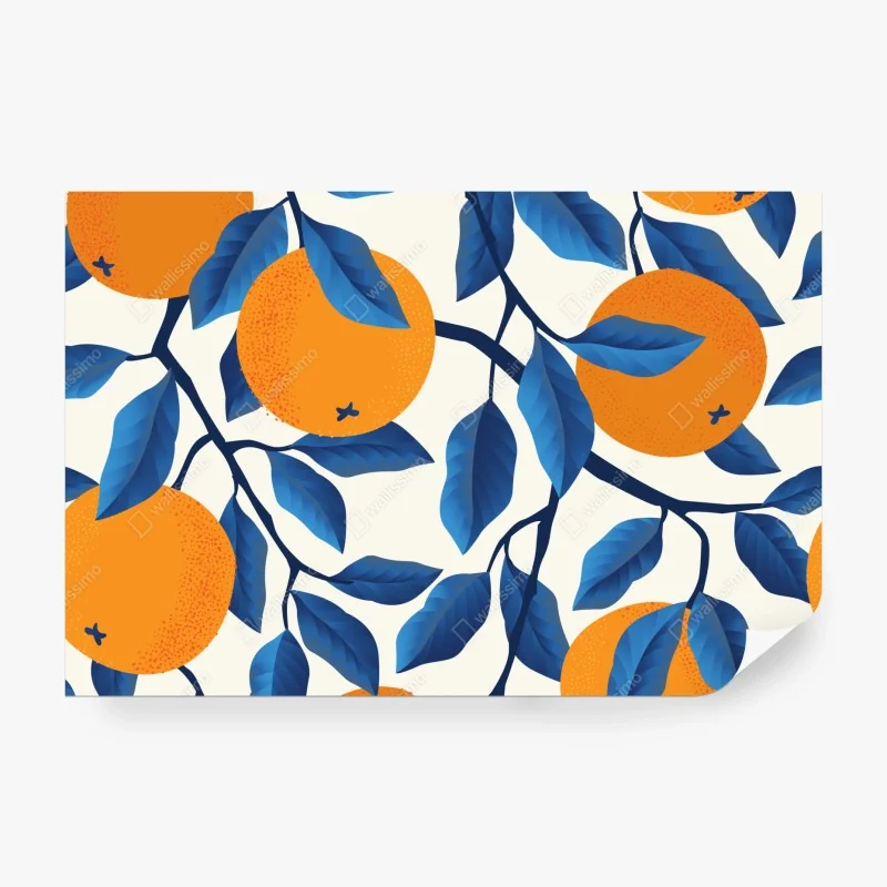 Fototapete kräftiges zitrusmuster in orange und blau