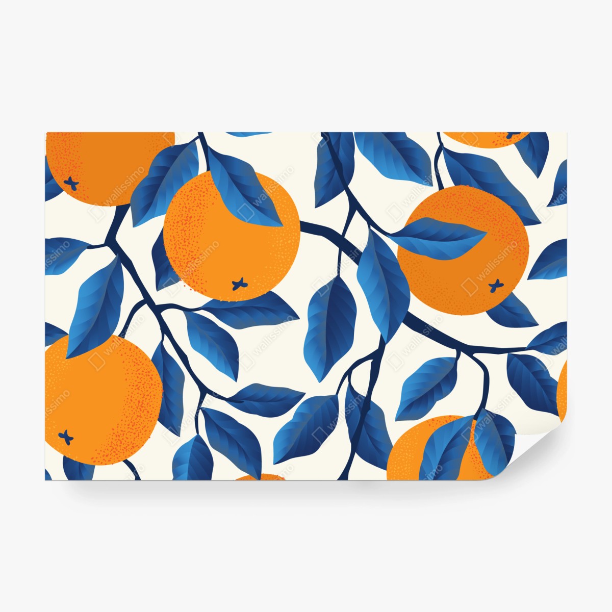 Fototapete kräftiges zitrusmuster in orange und blau – Wallnifity® Fototapete kräftiges zitrusmuster in orange und blau – Wallnifity®
