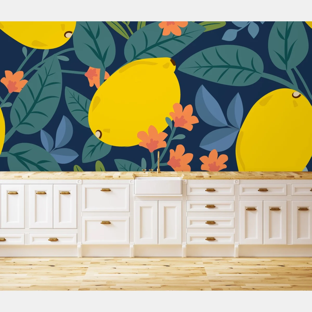 Fototapete leuchtendes botanisches zitronenmuster – Wallnifity®