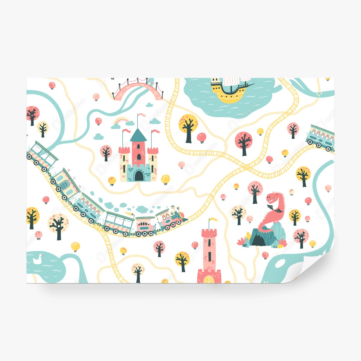 Fototapete pastell abenteuerkarte für kinder – Wallnifity® Fototapete pastell abenteuerkarte für kinder – Wallnifity®