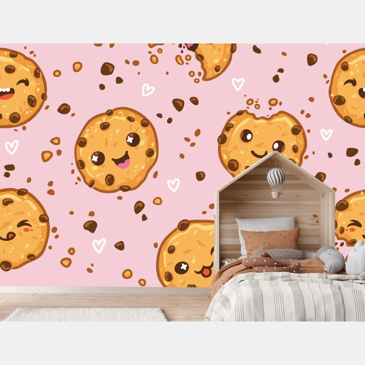 Fototapete niedliches kawaii-keksmuster auf rosa hintergrund – Wallnifity®
