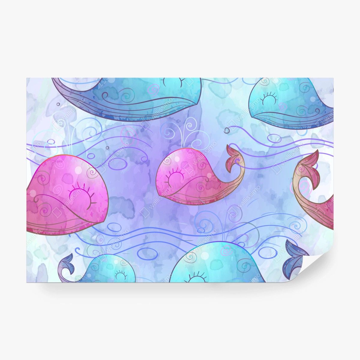 Fototapete aquarellwale im pastellmuster fürs kinderzimmer – Wallnifity® Fototapete aquarellwale im pastellmuster fürs kinderzimmer – Wallnifity®