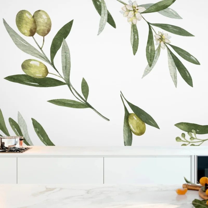 Fototapete aquarell olivenzweige muster