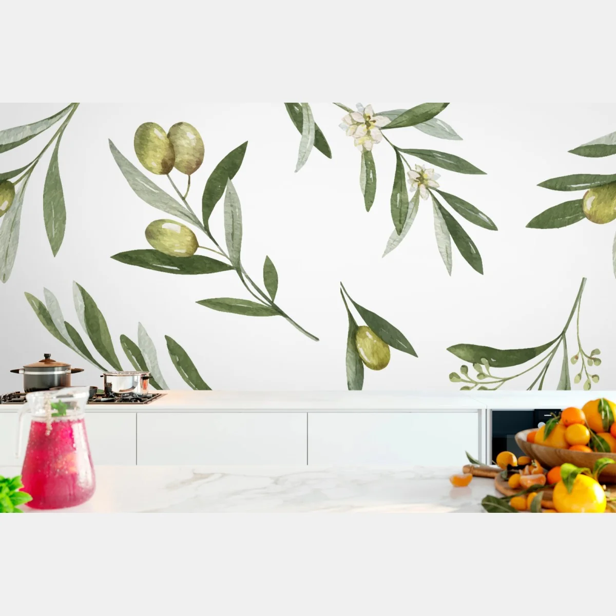 Fototapete aquarell olivenzweige muster – Wallnifity®