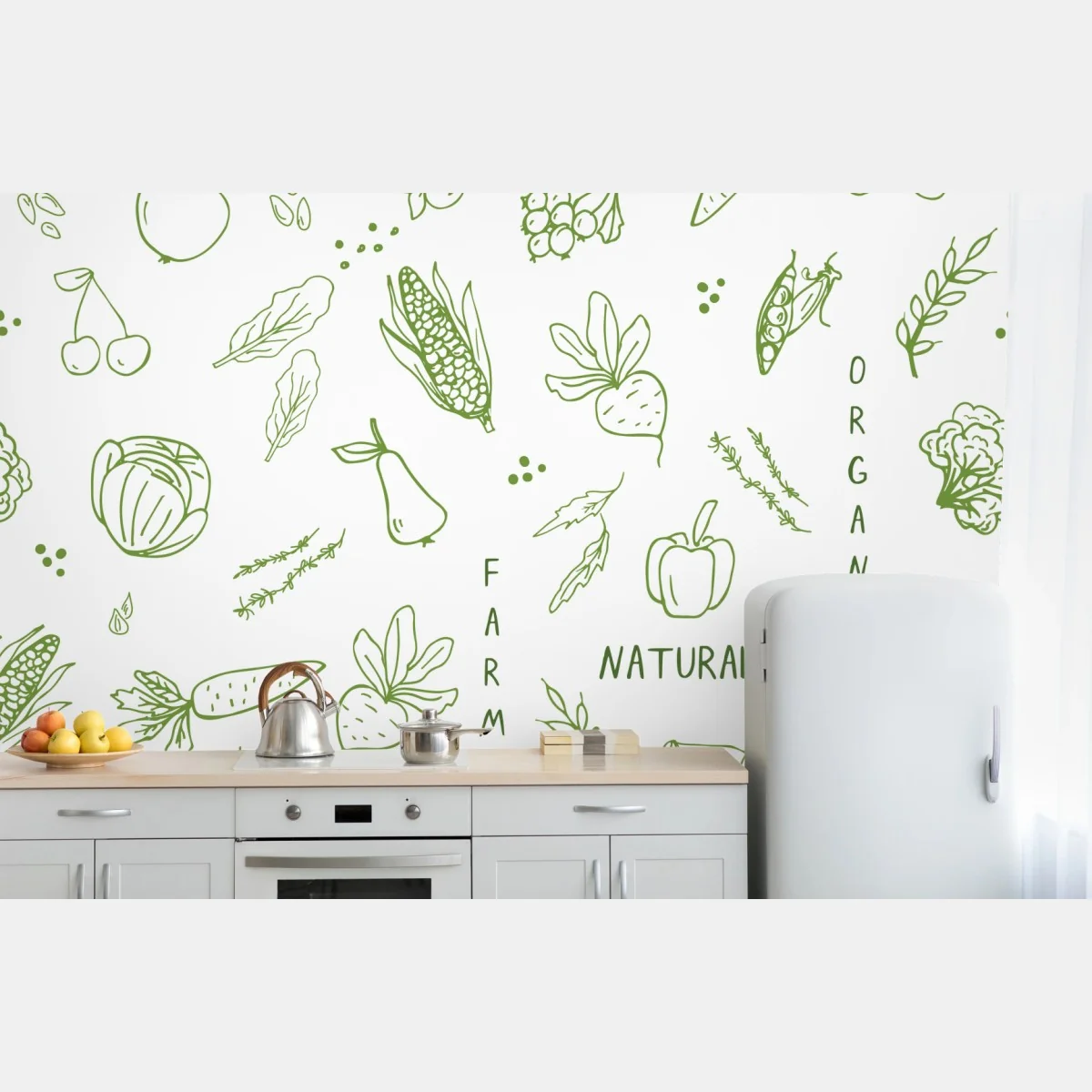 Fototapete handgezeichnetes gemüse- und obstmuster – Wallnifity® Fototapete handgezeichnetes gemüse- und obstmuster – Wallnifity®