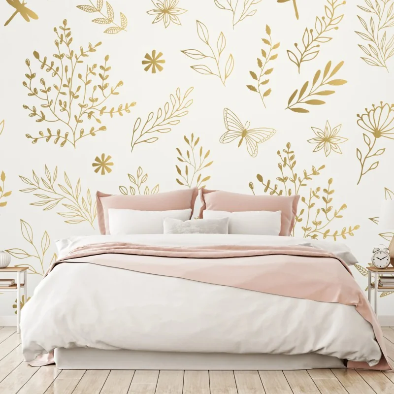 Fototapete goldenes botanisches muster