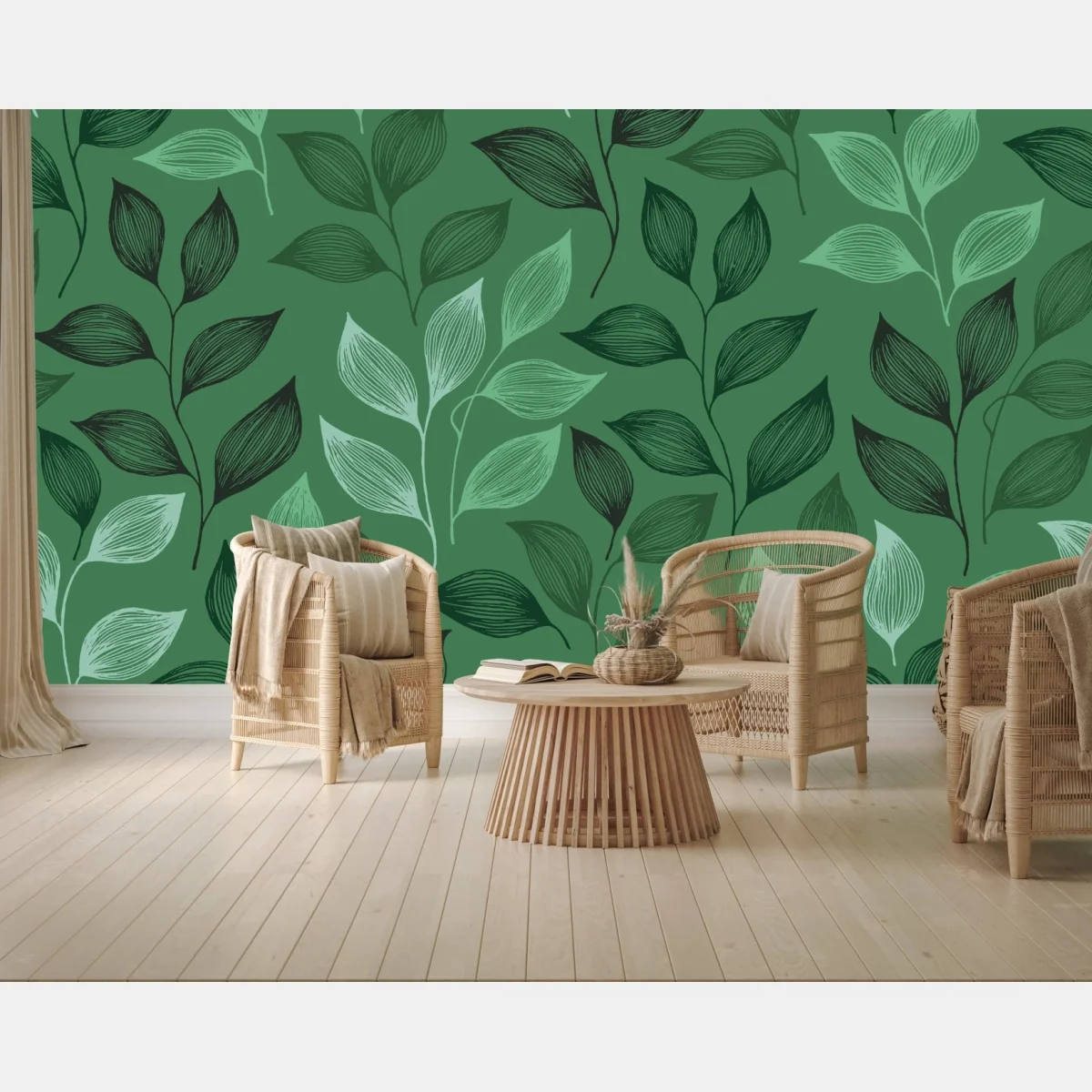 Fototapete grünes botanisches blättermuster – Wallnifity® Fototapete grünes botanisches blättermuster – Wallnifity®