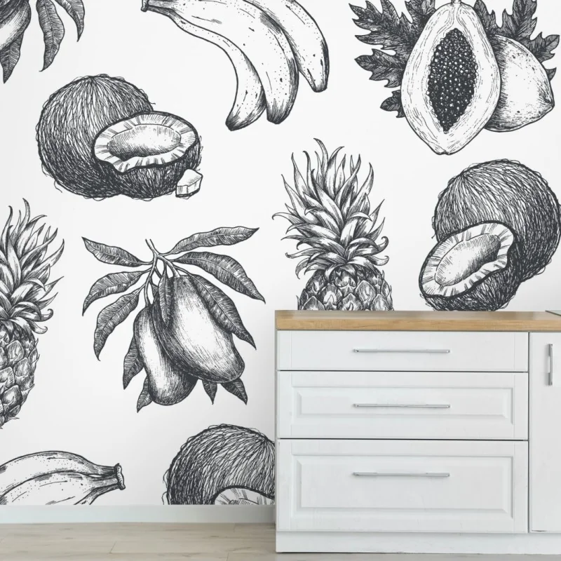Fototapete handgezeichnetes muster tropischer früchte