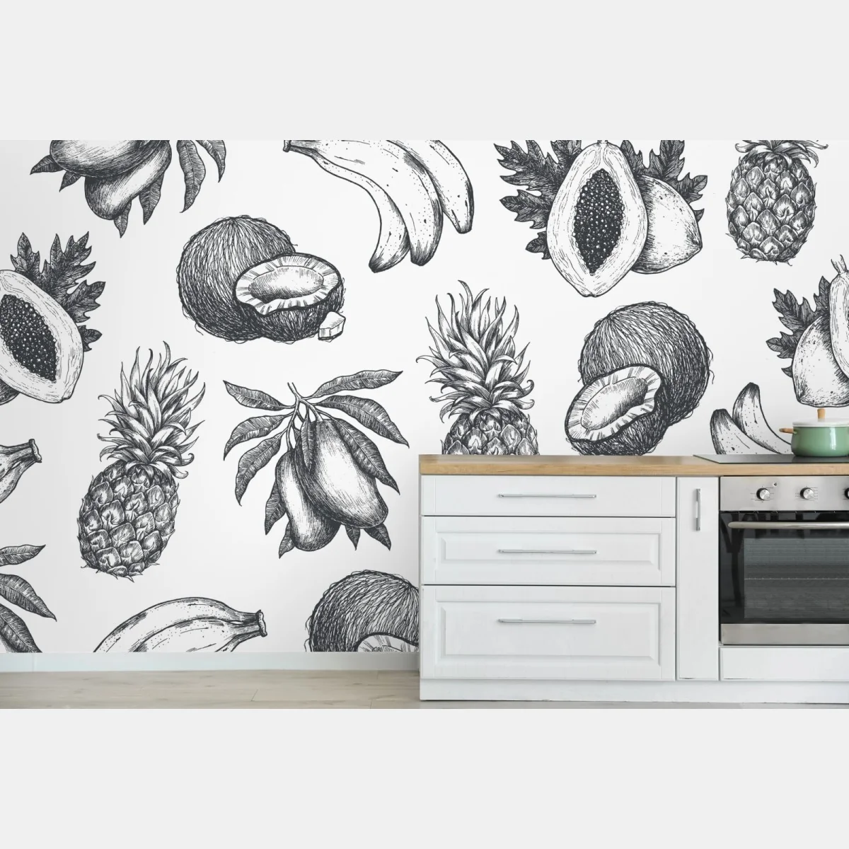 Fototapete handgezeichnetes muster tropischer früchte – Wallnifity®