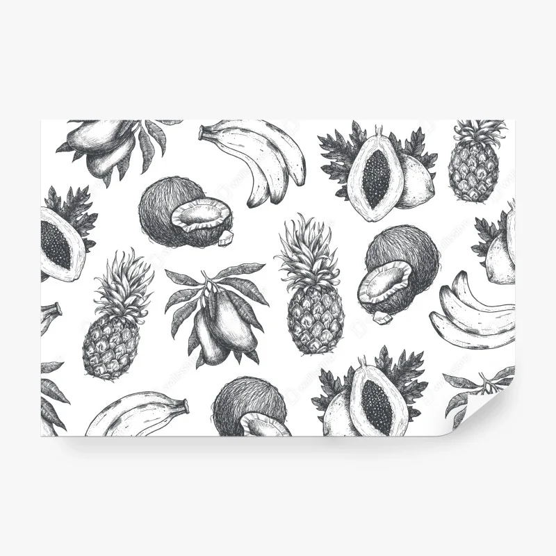 Fototapete handgezeichnetes muster tropischer früchte