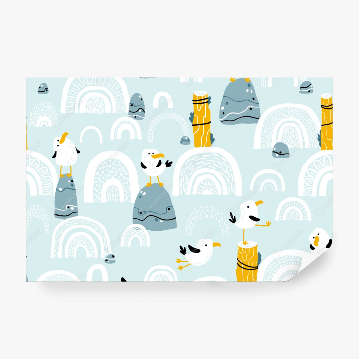 Fototapete verspielte möwen auf pastellfarbenen bögen – Wallnifity®