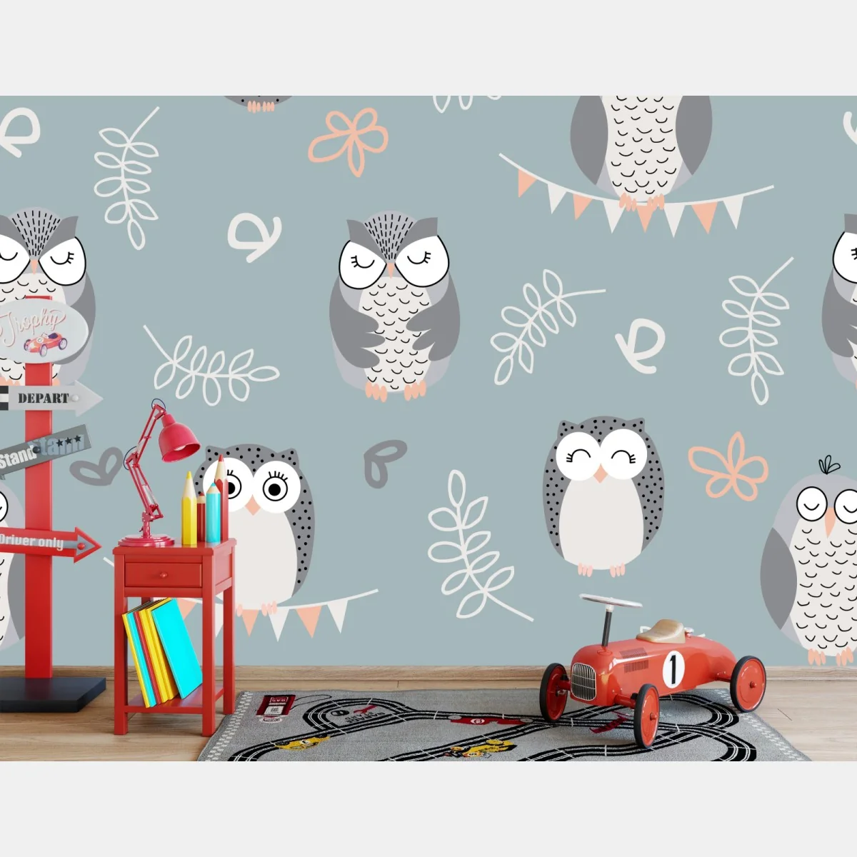 Fototapete niedliches eulenmuster für das kinderzimmer – Wallnifity® Fototapete niedliches eulenmuster für das kinderzimmer – Wallnifity®