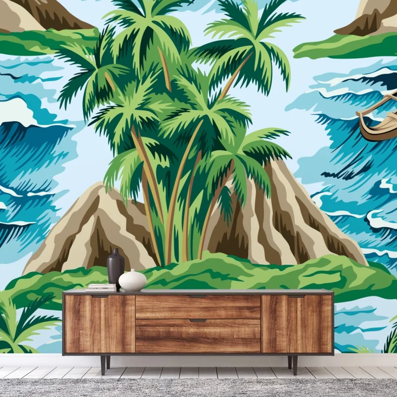 Fototapete tropische insel mit wellen