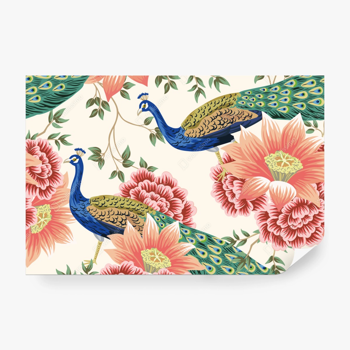 Fototapete elegantes pfauen- und blumenmuster – Wallnifity® Fototapete elegantes pfauen- und blumenmuster – Wallnifity®