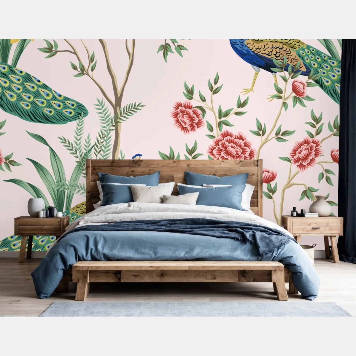 Fototapete elegantes pfau- und blumenmuster auf rosa hintergrund – Wallnifity® Fototapete elegantes pfau- und blumenmuster auf rosa hintergrund – Wallnifity®