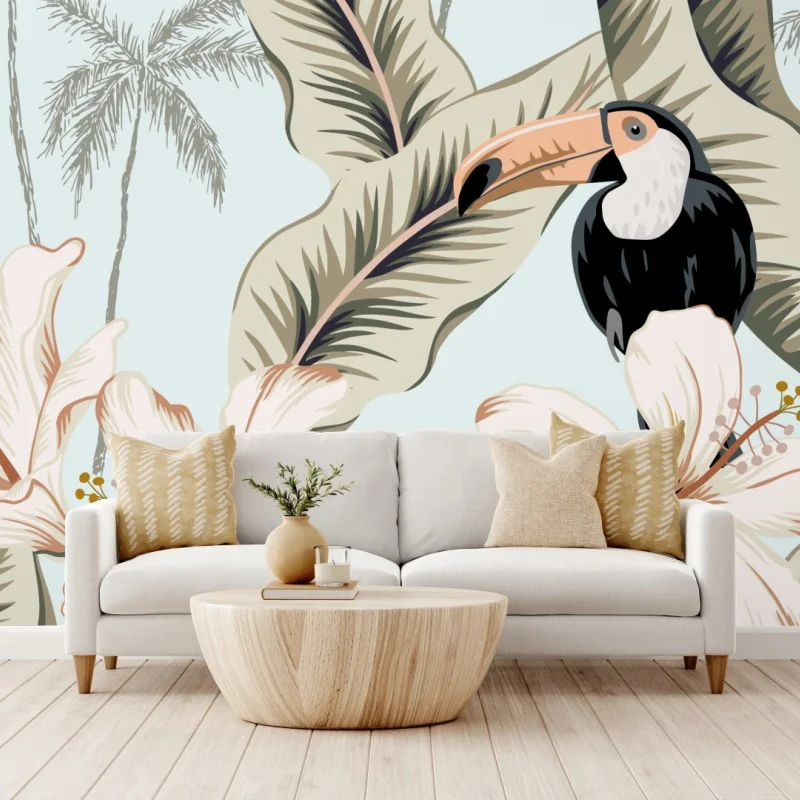 Fototapete tropisches tukan- und hibiskusmotiv – Wallnifity® Fototapete tropisches tukan- und hibiskusmotiv – Wallnifity®