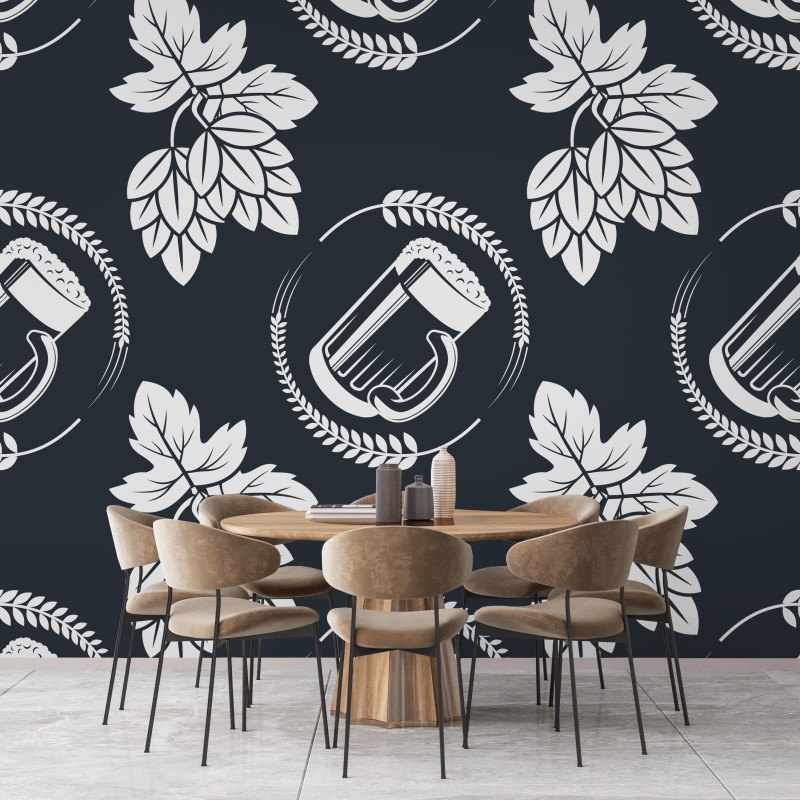 Fototapete bier und hopfen nahtloses muster