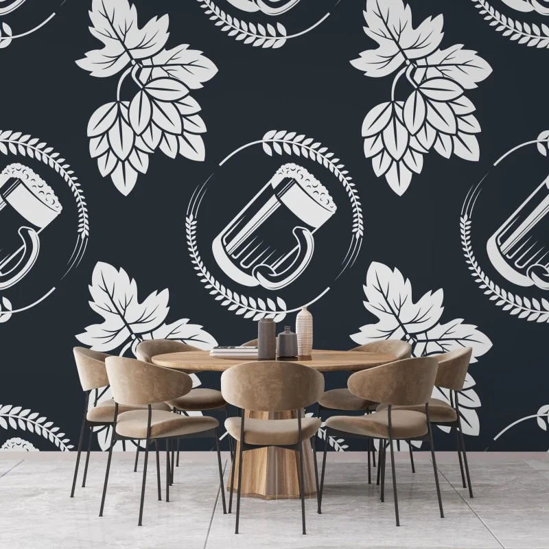 Fototapete bier und hopfen nahtloses muster