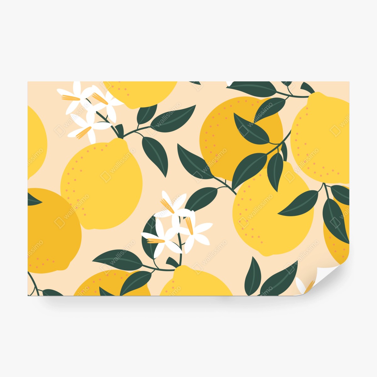 Fototapete leuchtendes zitronenmuster mit blüten – Wallnifity®