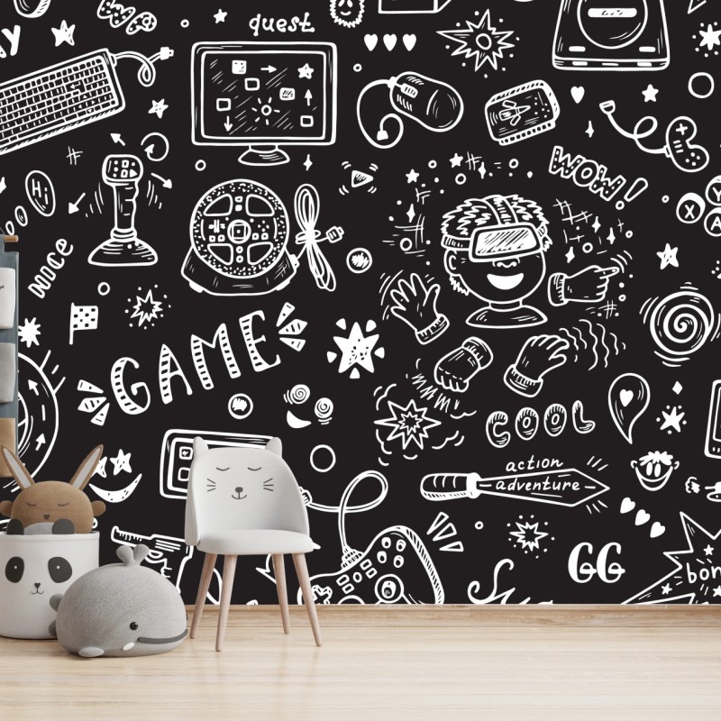 Fototapete handgezeichnetes gaming-muster