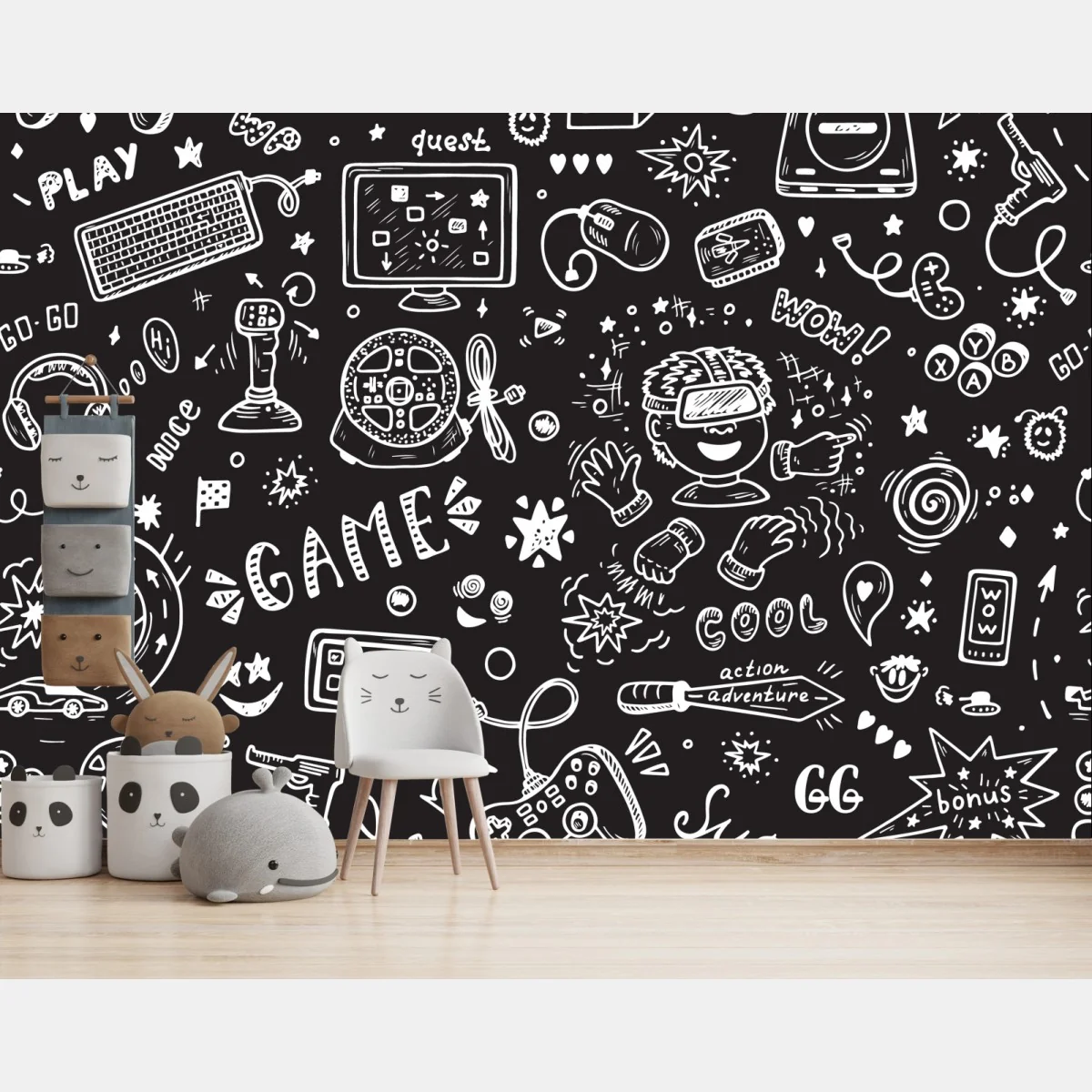 Fototapete handgezeichnetes gaming-muster – Wallnifity®