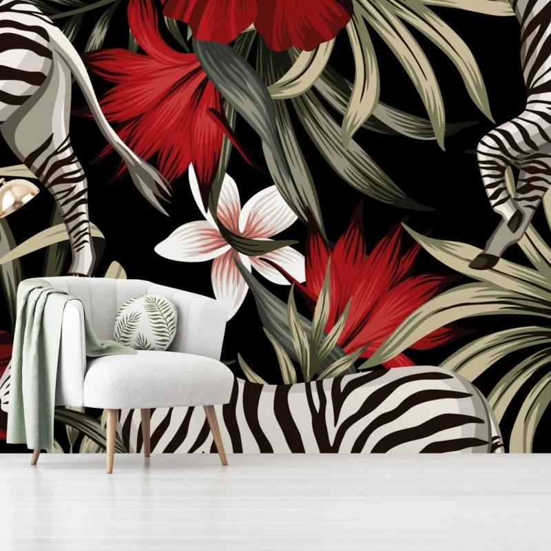 Fototapete tropisches zebra-blumenmuster