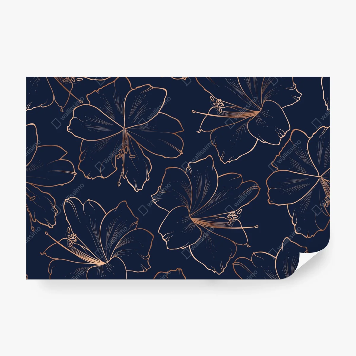 Fototapete dunkelblaues muster mit goldenen blumenkonturen – Wallnifity® Fototapete dunkelblaues muster mit goldenen blumenkonturen – Wallnifity®