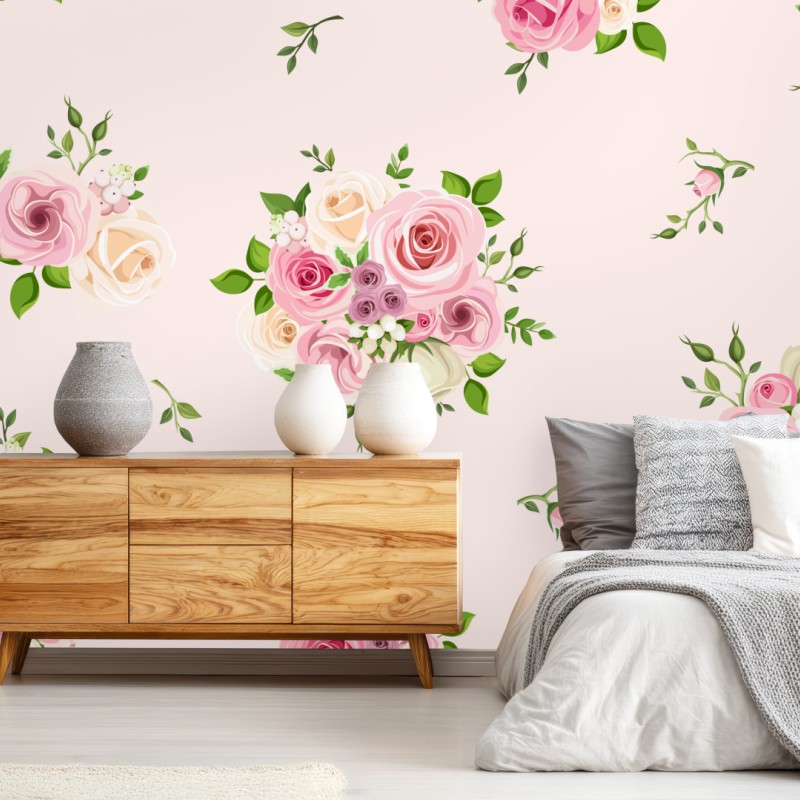 Fototapete zartes rosenmuster in pastellrosa