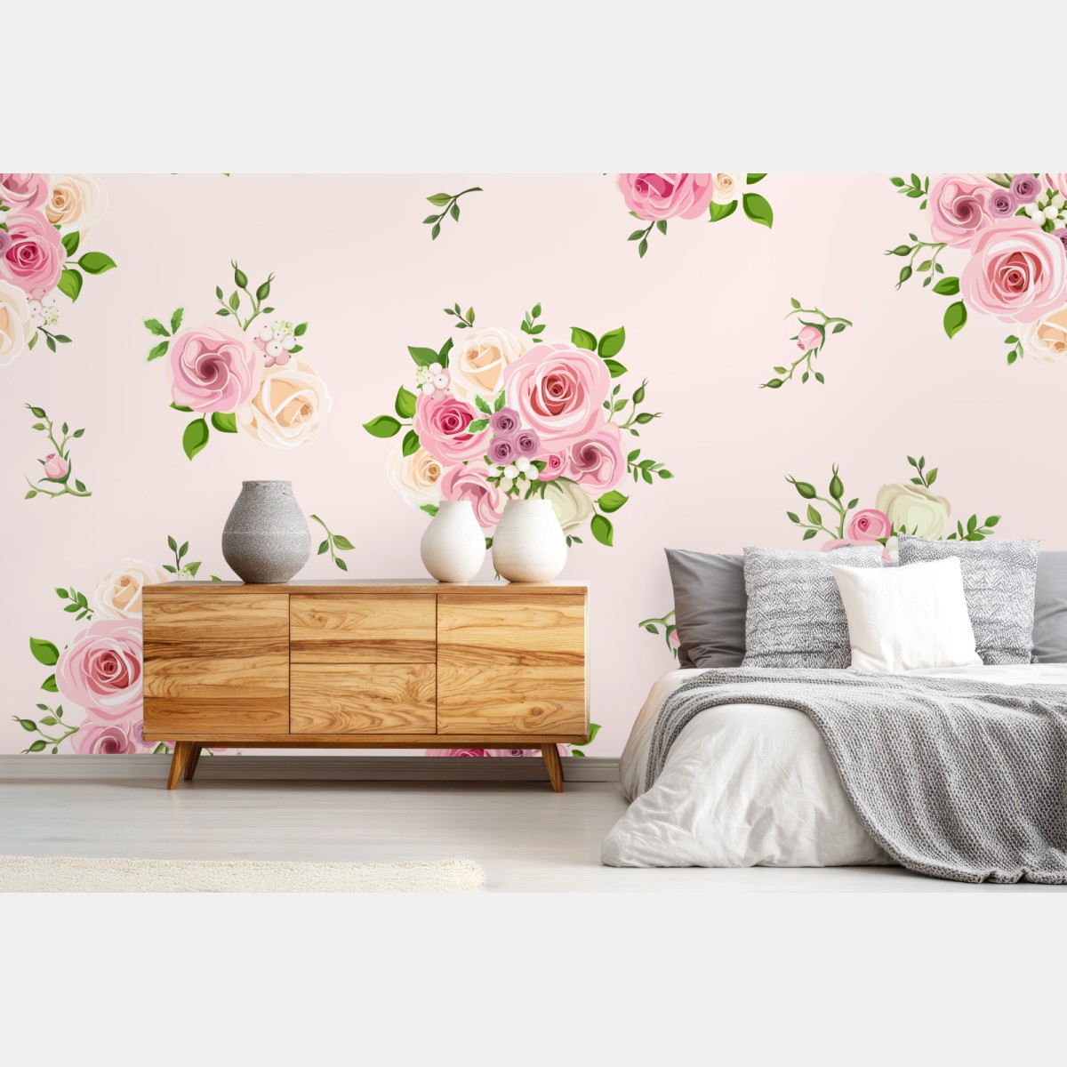 Fototapete zartes rosenmuster in pastellrosa – Wallnifity® Fototapete zartes rosenmuster in pastellrosa – Wallnifity®
