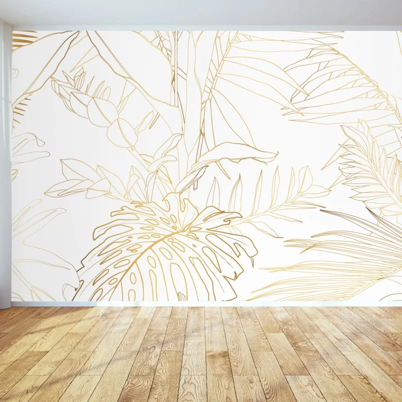 Fototapete goldene tropische blätter line art