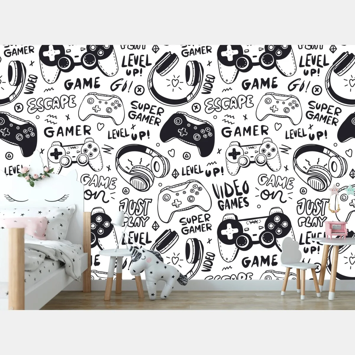 Fototapete doodle-muster mit videospiel-controllern – Wallnifity® Fototapete doodle-muster mit videospiel-controllern – Wallnifity®