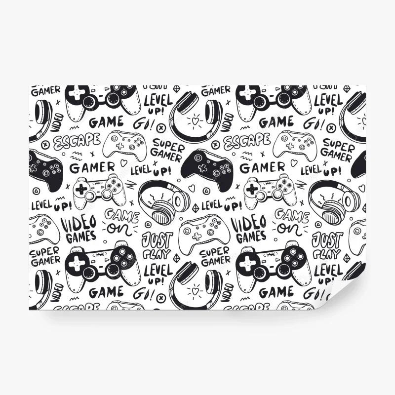 Fototapete doodle-muster mit videospiel-controllern